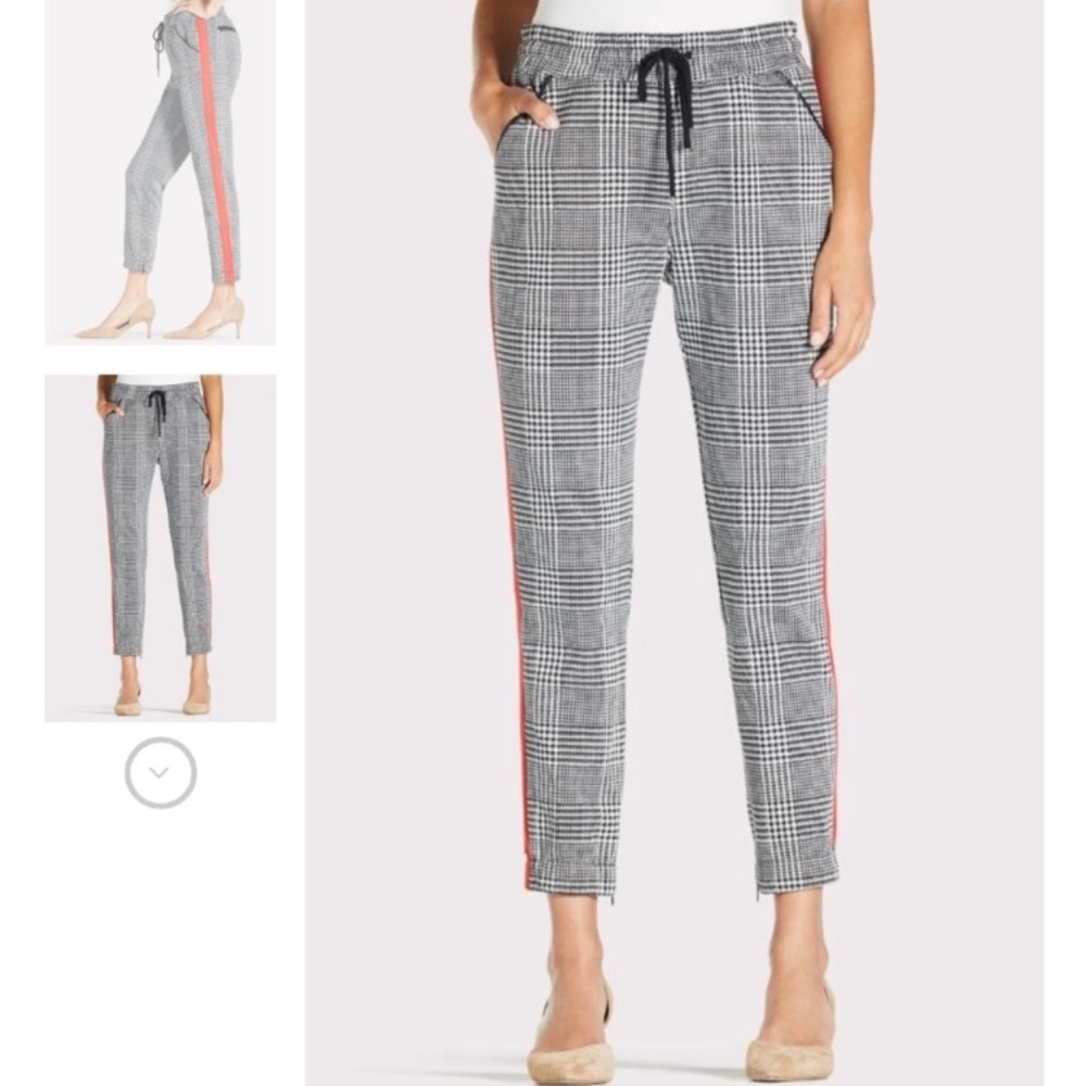 David Lerner x Evereve Slim Track Jogger with Trim Size XL Plaid Red Stripe L3 - Picture 2 of 9